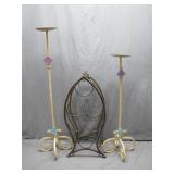 Iron Wine Rack and Candle Holders Set