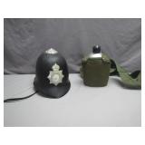 British Bobby Helmet and Military-Style Canteen