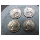 (4) 1964 Silver Washington Quarters