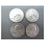 (4) 1964 Silver Washington Quarters, 1 D-Mint