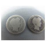 (2) 1911 Barber Silver Dimes