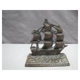Bronze Plated Bookend Featuring Ship Design