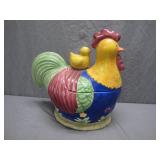 Colorful Ceramic Rooster and Chick Cookie Jar