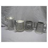 4 Glass and Pewter Beer Steins