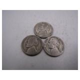 Jefferson Silver Nickels: 1943-P, 1944-D, 1945-P
