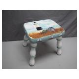 Hand-Painted Nautical-Themed Wooden Stool