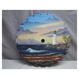 Hand-Painted Saw Blade With Lighthouse Scene