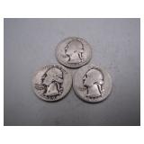 1934, 1936 & 1939-D Washington Silver Quarters