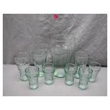 Coca-Cola Green Glass Pitcher and Glasses Set