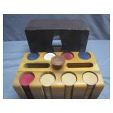 Wooden Poker Chip Holder with Chips