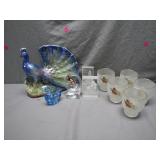 Colorful Figurines & Etched Glassware