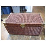 Woven Wicker Trunk With Brass Accents
