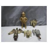 Brass Coin Bank Figurine & Eagle Finials