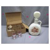 Old Fitzgerald Decanter With NASCAR Shot Glasses
