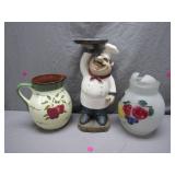 Chef Figurine With Ceramic and Glass Jugs