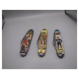 3 Small Western Theme Pocket Knives