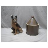 Ceramic Dog Figurine & Stoneware Jug