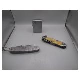 Zippo Lighter & Two Pocket Knives