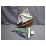 Two Wooden Model Sailboats