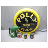 Polly Gas Sign and Oil Memorabilia Set