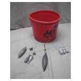Fishing Sinkers in Red Bucket Collection