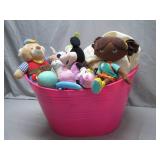 Bright Pink Tub of Plush Toys