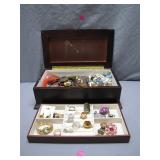 Jewelry Box With Assorted Costume Pieces