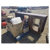 BOX DISHWARE, PILLOW BLANKETS, WOODEN TV STAND