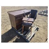 WOODEN OFFICE DESK, (2) CHAIRS