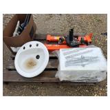 PALLET OF MISC; ENGINE STAND, MICROWAVE,