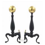 Brass & Iron Andirons w/ Cannon Ball Finials