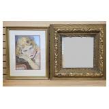 Artist Signed Watercolor & Composition Mirror