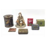 Figurine & Assorted Vintage Tin Containers