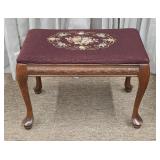 Needlepoint Stool w/Carved Wood Frame