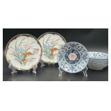 Decorative Japanese Plates w/Blue & Floral Designs