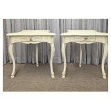 Pair Crackle Finish Side Tables w/ Carved Details