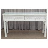 White Wicker Console/Sofa Table w/ Glass Top