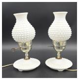 White Hobnail Glass Table Lamps