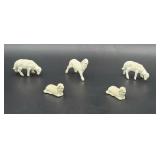 Five Painted Vintage Sheep Figurines