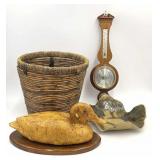 Tobacco Duck w/ Wicker Basket & Barometer