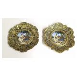 Ornate Brass Plates w/ Romantic Porcelain Scenes