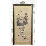 Floral Woodblock on Linen, Artist Signed
