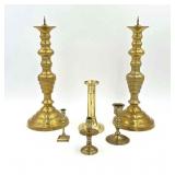 Group of Five Brass Candleholders