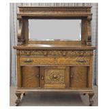 Unusual Tiger Oak Carved Sideboard