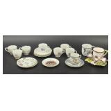 Porcelain Cups & Saucers w/ Decorative Motifs