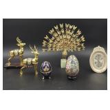 Brass Deer, Cloisonnï¿½ Egg & Gilt Peacock