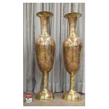 Pair 37 1/2" Vintage Indian Brass Vases