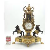Ornate Brass Clock w/ Horse Accents & Finial