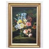 Floral Still Life Painting w/ Gilded Frame