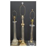 Three Brass & Glass Table Lamps w/ Harps